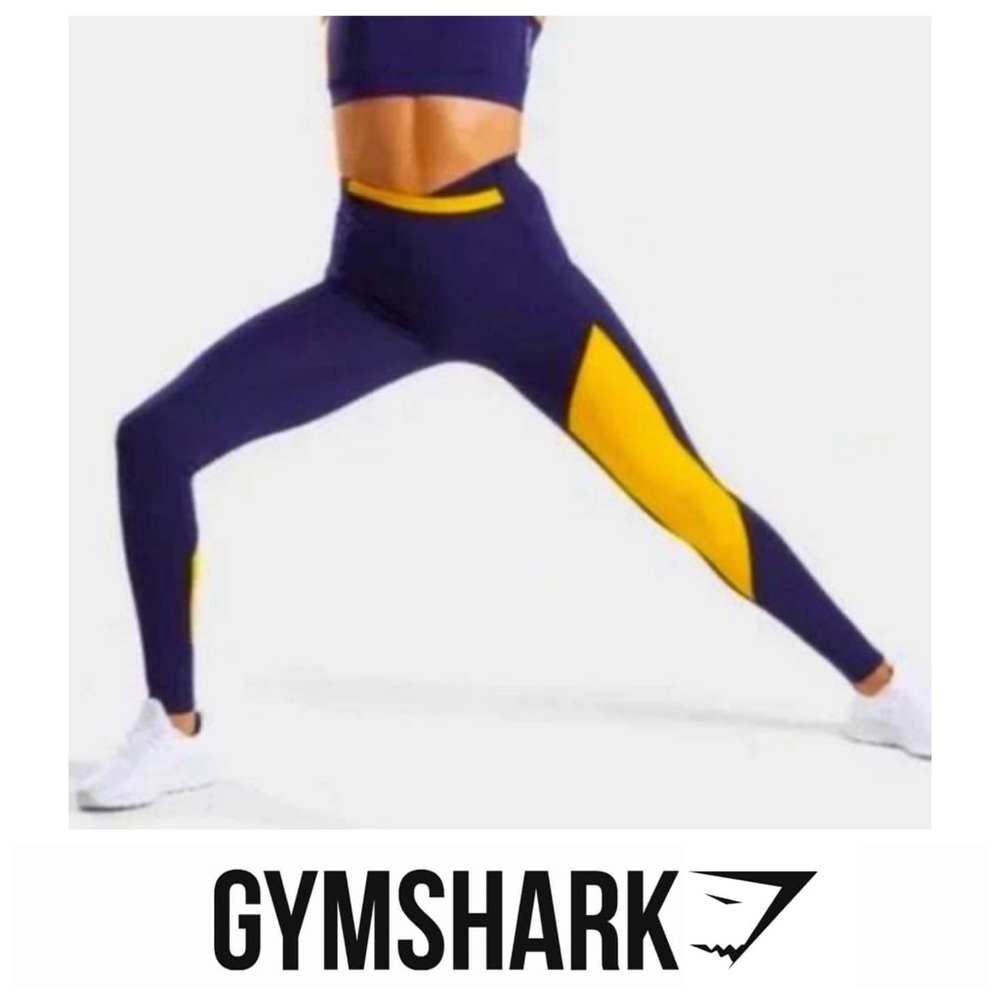 Gymshark Asymmetrical Navy Blue & Citrus Yellow Leggings in Size Medium